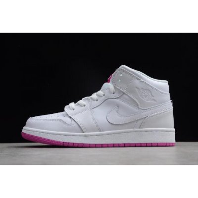 Nike Bayan Air Jordan 1 Mid Gs Beyaz / Küpe Çiçeği Basketbol Ayakkabısı Türkiye - YKBLXG4G